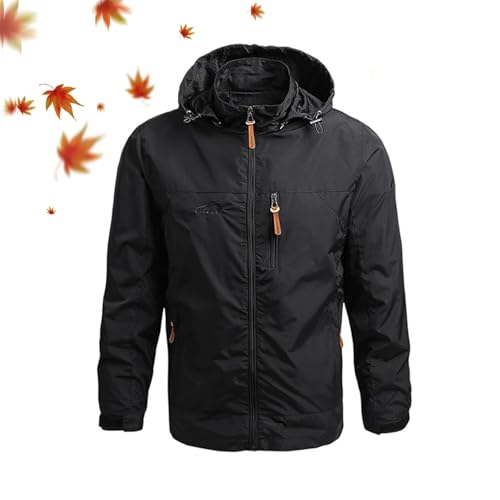 AMOUSDRDR Kletterfeldjacke für Herren, winddicht, wasserdicht, Softshell-Jacke, taktische Jacke, Outdoor-Kapuze, Windschutz, warme Herbst-Arbeitsjacken (Schwarz, Größe 4XL (90–97,5 kg) von AMOUSDRDR