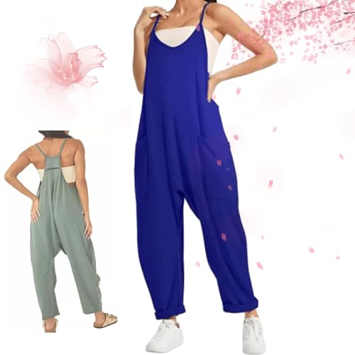 AMOUSDRDR Lahloya Schwangerschafts-Jumpsuit, Lahloya Schwangerschafts-Jumpsuits für Damen, ärmellos, Spaghettiträger, V-Ausschnitt, Overall, Übergröße, für die Schwangerschaft (Dunkelblau, Größe 3XL) von AMOUSDRDR