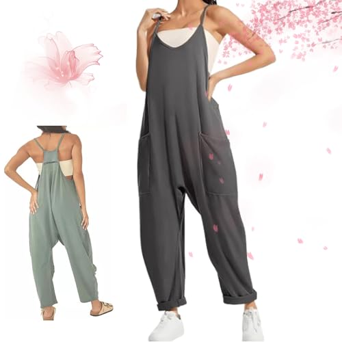 AMOUSDRDR Lahloya Schwangerschafts-Jumpsuit, Lahloya Schwangerschafts-Jumpsuits für Damen, ärmellos, Spaghettiträger, V-Ausschnitt, Overall, Übergröße, für die Schwangerschaft (Dunkelgrau, Größe 4XL) von AMOUSDRDR