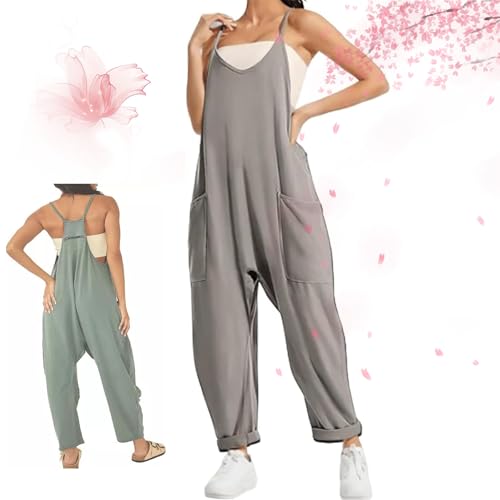 AMOUSDRDR Lahloya Schwangerschafts-Jumpsuit, Lahloya Schwangerschafts-Jumpsuits für Damen, ärmellos, Spaghettiträger, V-Ausschnitt, Overall, Übergröße, für die Schwangerschaft (Hellgrau, Größe 2XL) von AMOUSDRDR