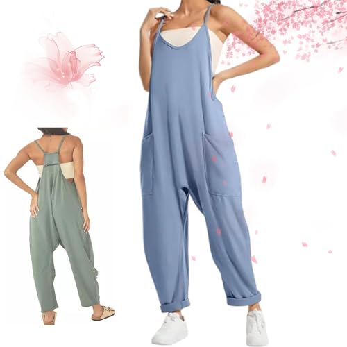 AMOUSDRDR Lahloya Umstands-Jumpsuit, Lahloya Schwangerschafts-Jumpsuits für Damen, ärmellos, Spaghettiträger, V-Ausschnitt, Overall, Übergröße, für die Schwangerschaft (Hellblau, 3XL) von AMOUSDRDR