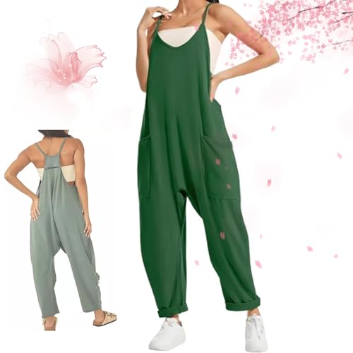 AMOUSDRDR Lahloya Umstands-Jumpsuit, Lahloya Schwangerschafts-Jumpsuits für Damen, ärmellos, Spaghettiträger, V-Ausschnitt, übergroßer Overall, Schwangerschaft (Dunkelgrün, S) von AMOUSDRDR