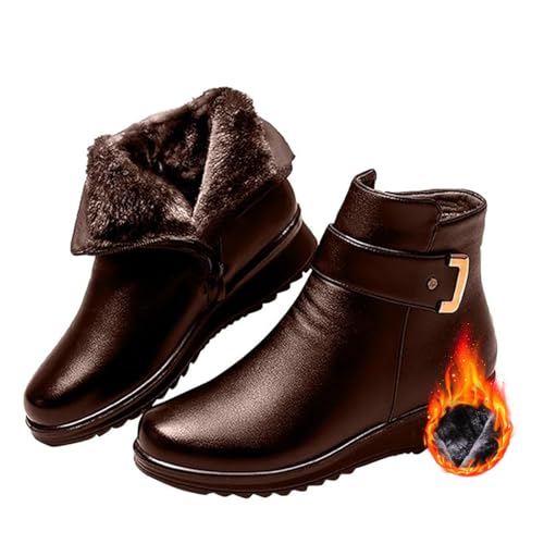 AMOUSDRDR Orthopädische Stiefel für Damen, Metallschnalle, echtes Leder, Wolle, Winter, warm, rutschfest, Plüschfutter, Stiefeletten mit seitlichem Reißverschluss AMOUSDRDR Orthopädische Stiefel für Damen, Metallschnalle, echtes Leder, Wolle, Winter, warm, rutschfest, Plüschfutter, Stiefeletten mit seitlichem Reißverschluss von AMOUSDRDR
