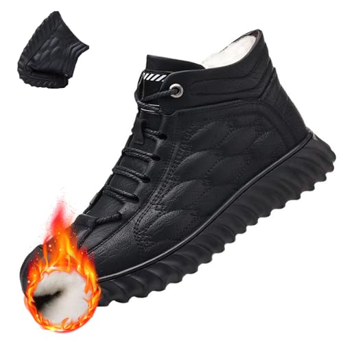 AMOUSDRDR Orthopädische Stiefel für Herren, wasserdicht, warm, Leder, lässig, hohe Oberseite, schwarze Schnürung, Arbeitsstiefel, Wanderschuhe (schwarz, 40 EU) von AMOUSDRDR