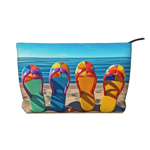 AMREWQYL Bunte Flip-Flops, Strandball-Druck, Kulturtasche, Reise-Kulturbeutel, Kosmetiktasche, Clutch-Tasche, Schwarz, Einheitsgröße von AMREWQYL