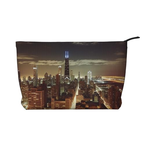 AMREWQYL Chicago City bedruckte Make-up-Tasche aus Kord, Reise-Kulturbeutel, Kosmetiktasche, Clutch, Schwarz, Einheitsgröße, Schwarz , Einheitsgröße von AMREWQYL