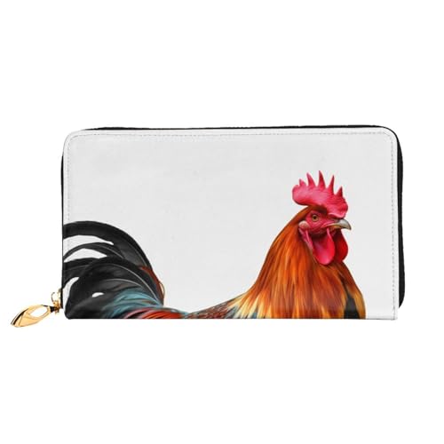 AMREWQYL Chicken Rooster Printed Leather Long Clutch Wallet Women Travel Wallet Credit Card Wallet, Schwarz, Einheitsgröße von AMREWQYL