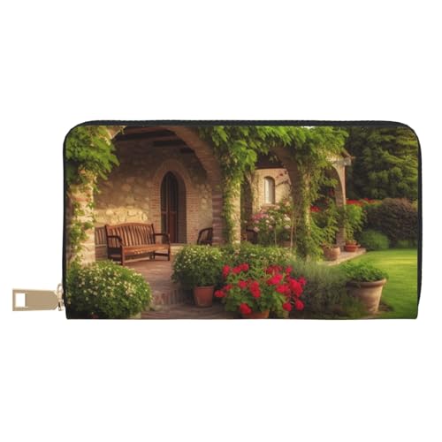 AMREWQYL Gorgeous Yard bedruckte Ledergeldbörse Damen Reisebrieftasche Kreditkartenetui, Weiss/opulenter Garten, Einheitsgröße von AMREWQYL