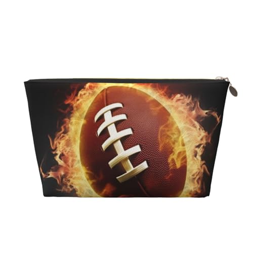 AMREWQYL Kosmetiktasche, Motiv: Flaming American Football, Leder, Reise-Kulturbeutel, Make-up-Tasche, Clutch-Tasche, Gold, Einheitsgröße von AMREWQYL