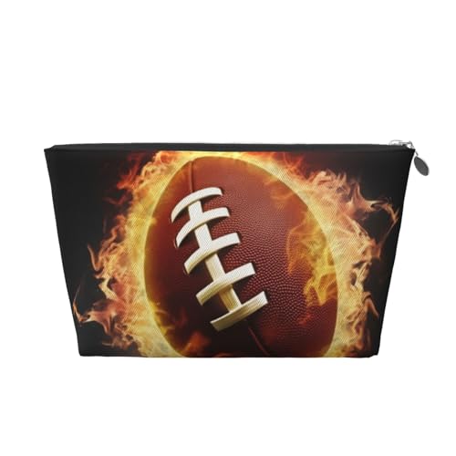 AMREWQYL Kosmetiktasche, Motiv: Flaming American Football, Leder, Reise-Kulturbeutel, Make-up-Tasche, Clutch-Tasche, silber, Einheitsgröße von AMREWQYL