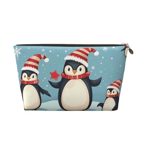 AMREWQYL Kulturbeutel aus Leder mit weihnachtlichem Pinguin-Aufdruck, Make-up-Tasche, Kosmetiktasche, Clutch-Tasche, Gold, Einheitsgröße von AMREWQYL