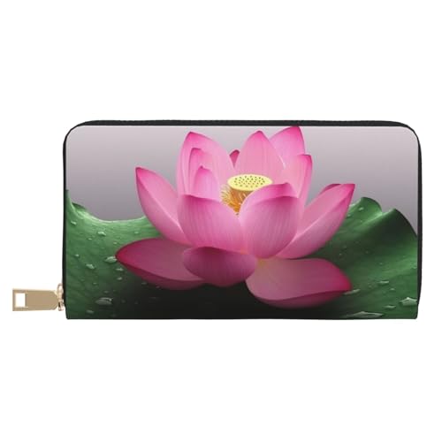 AMREWQYL Lotus Flower Printed Leather Wallet Women Travel Wallet Credit Card Wallet, White, One Size, weiß, Einheitsgröße von AMREWQYL