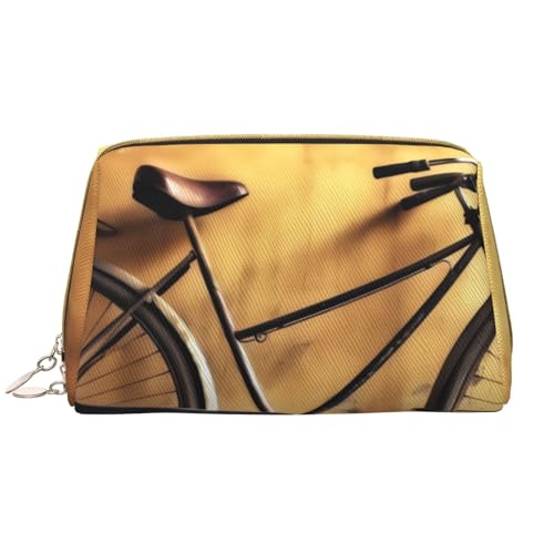 AMREWQYL Make-up-Tasche aus Leder mit altem Fahrrad, Kosmetiktasche, Kulturbeutel, Clutch-Tasche, Weiss/opulenter Garten, Einheitsgröße von AMREWQYL