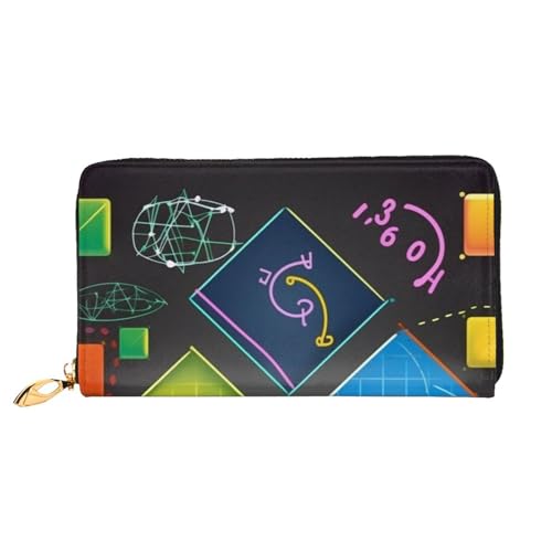 AMREWQYL Math-Quiz bedruckte lange Clutch-Geldbörse aus Leder für Damen, Reisebrieftasche, Kreditkarten-Geldbörse, Schwarz, Einheitsgröße von AMREWQYL