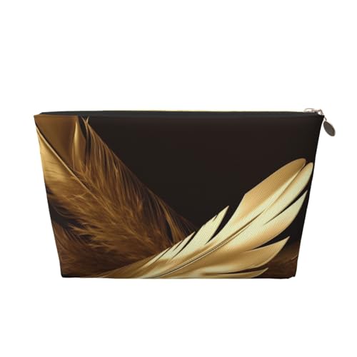 AMREWQYL Reise-Kulturbeutel aus Leder, mit goldenen Federn, bedruckt, Make-up-Tasche, Kosmetiktasche, Clutch-Tasche, Gold, Einheitsgröße von AMREWQYL