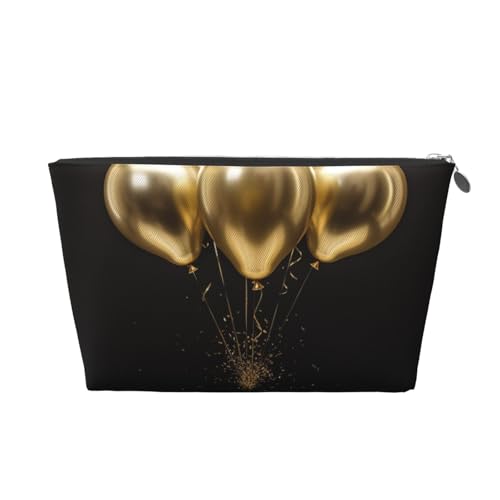 AMREWQYL Reise-Kulturbeutel mit goldenem Ballon-Aufdruck, Leder, Make-up-Tasche, Kosmetiktasche, Clutch-Tasche, silber, Einheitsgröße von AMREWQYL