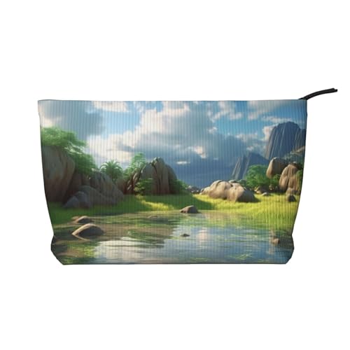 AMREWQYL landscape3 Make-up-Tasche aus bedrucktem Kordsamt, Reise-Kulturbeutel, Kosmetiktasche, Clutch, Schwarz, Einheitsgröße von AMREWQYL