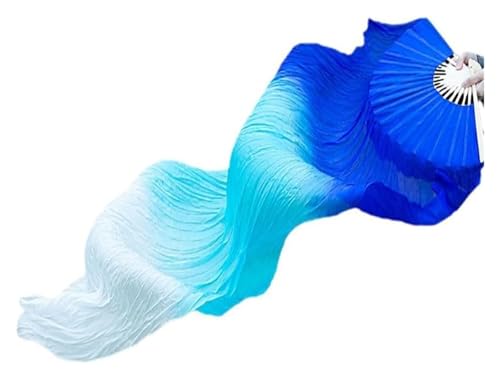 Bauchtanz Seide Fan Real Silk Long Fan Style, 1,5 m Bauchtanz-Fächer, handgemachter langer Bauchtanz-Fächer aus Seidenbambus, Tanzkostüm-Fächer for Damen for Party- und Bühnenauftritte(Treasure Blue+b von AMZBNEIDI