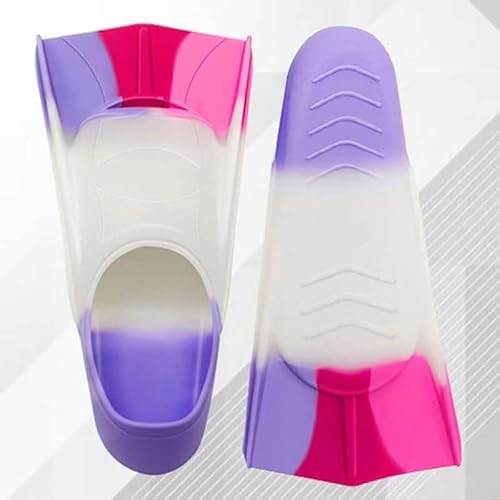 Einstellbare Schwimmflossen, Flossen Schnorcheln Tauchen Paddel Silikon Kurze Männer Frauen Flossen Training Flossen(Purple and White,170) von AMZBNEIDI