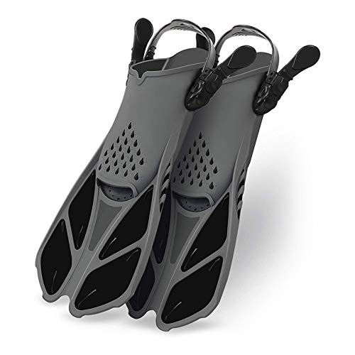 Einstellbare Schwimmflossen, Flossen Verstellbare Schnorchel-Fußflossen for Erwachsene, Taucherflossen, Wassersportausrüstung for Anfänger, tragbare Taucherflossen, Trainingsflossen(Black,L XL) von AMZBNEIDI