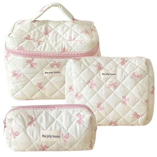 AMZLORD Reise Makeup Tasche mit niedlicher Schleife und Reißverschluss Makeup Organizer Aufbewahrungstasche Baumwolle gesteppt Kosmetiktasche Organizer für Damen AMZLORD Reise Makeup Tasche mit niedlicher Schleife und Reißverschluss Makeup Organizer Aufbewahrungstasche Baumwolle gesteppt Kosmetiktasche Organizer für Damen von AMZLORD