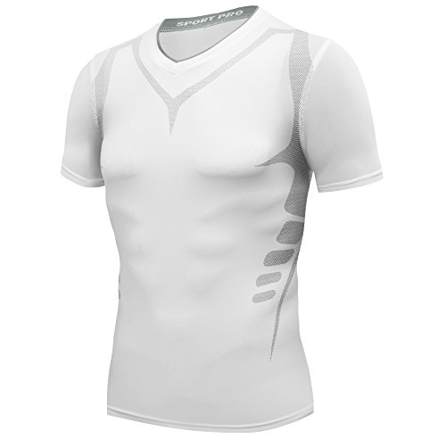 AMZSPORT Herren Kompressions-Shirt Kurzarm Funktionsshirts Baselayer Kurzarm Weiß Size XXL von AMZSPORT