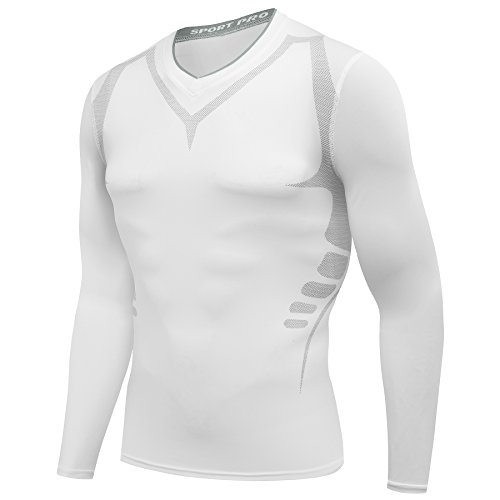 AMZSPORT Herren Kompressions-Shirt langärmlig Funktionsshirts Baselayer Langarm Weiß XXL von AMZSPORT