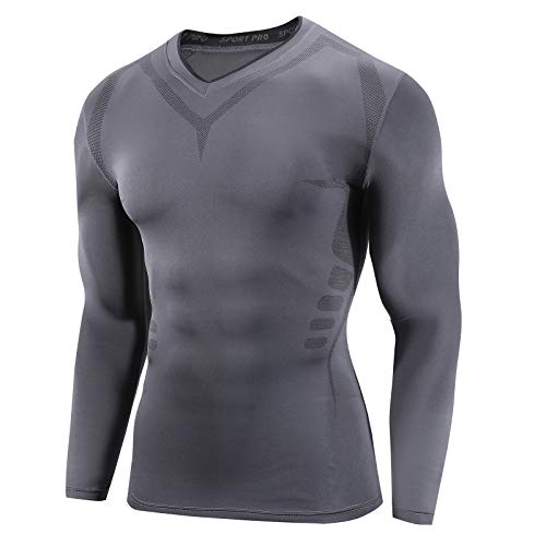 AMZSPORT Herren Kompressionsshirt Atmungsaktiv Langarm Funktionsshirts Schnell Trocknend Sportshirt Laufshirt, Dunkelgrau L von AMZSPORT