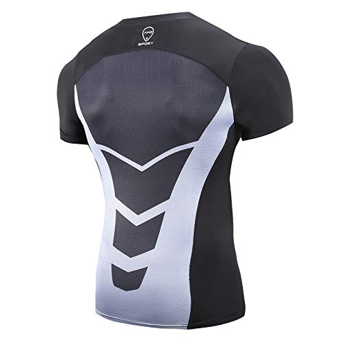 AMZSPORT Herren Kompressionsshirt Kurzarm Funktionsshirt Atmungsaktives Sportshirt Laufshirt, Schwarz L von AMZSPORT