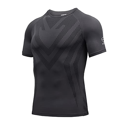 AMZSPORT Herren Kompressionsshirt Kurzarm Funktionsshirt Schnell Trocknend Sportshirt Laufshirt, Grau, L AMZSPORT Herren Kompressionsshirt Kurzarm Funktionsshirt Schnell Trocknend Sportshirt Laufshirt, Grau, L von AMZSPORT