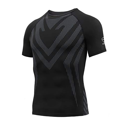 AMZSPORT Herren Kompressionsshirt Kurzarm Funktionsshirt Schnell Trocknend Sportshirt Laufshirt, Schwarz L von AMZSPORT