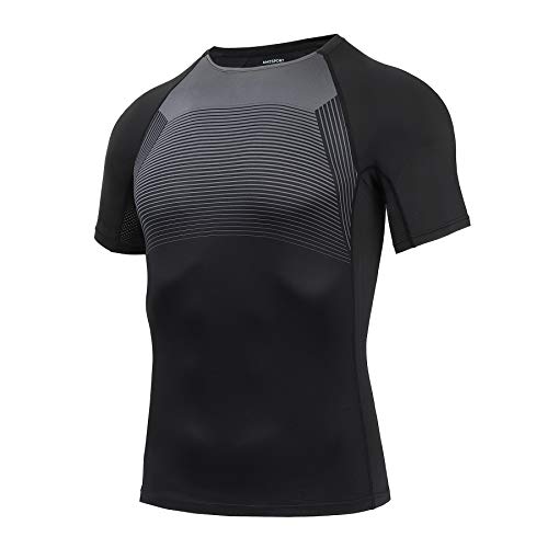 AMZSPORT Herren Kurzarm Kompressionsshirt Mesh-Design Laufshirt Funktionsshirts - Schwarz S von AMZSPORT