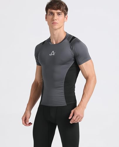 AMZSPORT Herren Kurzarm Kompressionsshirt Schnelltrocknend Sport Laufshirt Funktionsshirts - Grau Schwarz M AMZSPORT Herren Kurzarm Kompressionsshirt Schnelltrocknend Sport Laufshirt Funktionsshirts - Grau Schwarz M von AMZSPORT