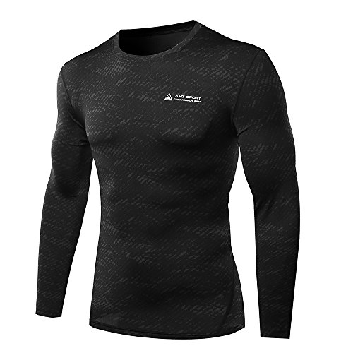 AMZSPORT Herren Quick Dry Funktion Sport Kompressionsshirt - Langarm Funktionshirts Base Layer Shirts, XXL, Schwarz31 von AMZSPORT
