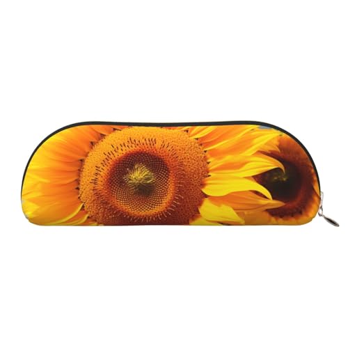 ANABPRMA Federmäppchen aus Leder, Motiv: Sonnenblumen-Blau, Schmetterlings-Motiv, halbrunde Aufbewahrungstasche – für Make-up, Stifte und wichtige Dinge, sonnenblume, Einheitsgröße, Schulranzen von ANABPRMA