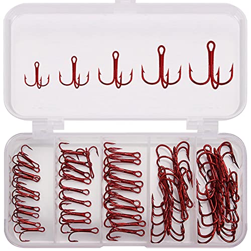 ANCLLO Drillingshaken-Set für harte Köder, Salzwasser, Süßwasser, Rot, 50 Stück ANCLLO Drillingshaken-Set für harte Köder, Salzwasser, Süßwasser, Rot, 50 Stück von ANCLLO