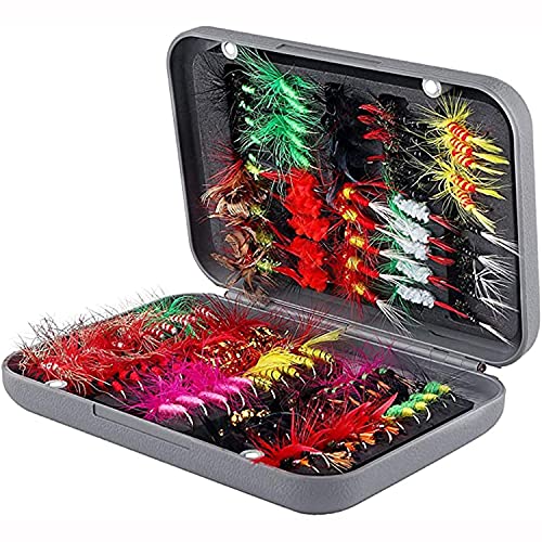 ANCLLO 100 Stück Fliegenfischen-Fliegen-Set, Fliegenfischen, Trockenfliegen, Nassfliegen, Sortimentsset mit wasserdichter Fliegenbox zum Forellenangeln ANCLLO 100 Stück Fliegenfischen-Fliegen-Set, Fliegenfischen, Trockenfliegen, Nassfliegen, Sortimentsset mit wasserdichter Fliegenbox zum Forellenangeln von ANCLLO