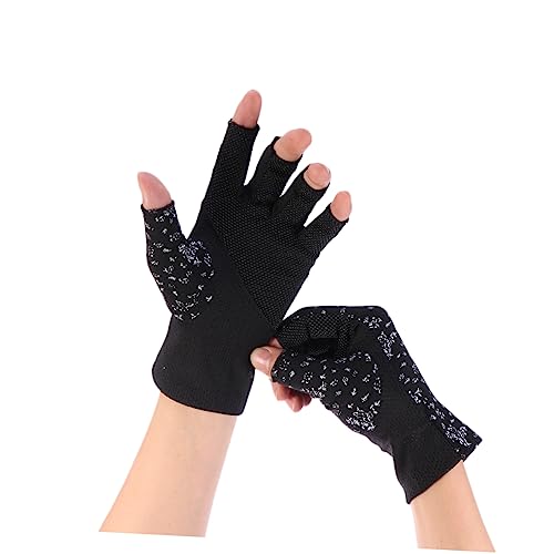 ANDRESLAD 1 Paar UV Schutz Halbfinger Handschuhe Mit Blumendruck Für Outdoor Aktivitäten Fäustlinge Zum Klettern Und Reiten Atmungsaktive Und Bequeme Sonnenhandschuhe Schwarz von ANDRESLAD