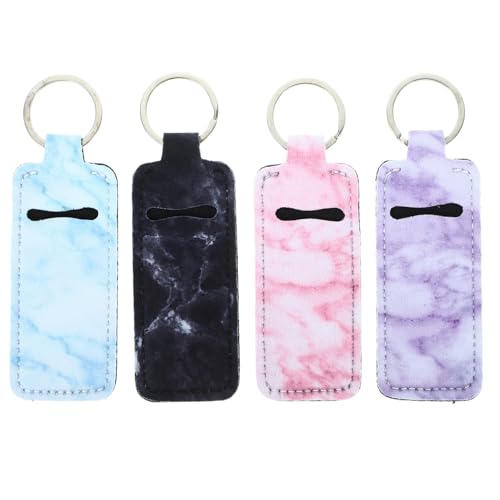 ANDRESLAD 4 Stück schlüsselanhänger photostickomni Key Chain Lippenstifthalter Schlüsselhalter Abs schlüsselring Lippenfleck Lippenstift-Ärmel Aufbewahrungshalter für Lippenbalsam Polyester von ANDRESLAD