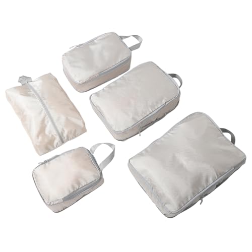 ANDRESLAD 5-teiliges Set Reise-Aufbewahrungstasche Packtaschen Für Koffer Gepäckwürfel Zum Packen Packwürfel Für Handgepäck Kleine Gepäcktasche Wäschesack Für Unterwegs Polyester Beige von ANDRESLAD