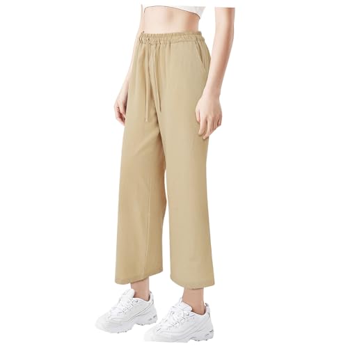 ANDRESLAD lässige Damen Freizeithose Strandhose Damen Leinenhose Damen mit geradem Bein für Damen Strandhosen für Damen Hosen mit Kordelzug Locker sitzende Cargohose Elasthan von ANDRESLAD