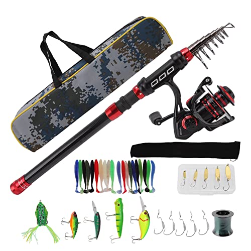 ANKROYU 2,7 m Angelruten- und Rollen-Kombi-Set, einziehbares Angelruten-Set aus Carbon, Multifunktions-Angelruten-Rad-Set mit Angelgerät-Tasche für Salzwasser und Süßwasser von ANKROYU