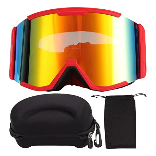 ANKROYU Skibrille für Erwachsene, Doppelschicht-Skibrille, Skischutzbrille, Antibeschlag-Skibrille, winddichte Großfeld-Schneebrille für Ski (Red Frame Red Lens) von ANKROYU