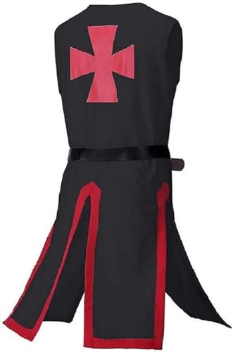 ANTIQUEMEDIEVAL Mittelalter LARP Ritter Tempelkreuz-Surcoat Schwarz Rot von ANTIQUEMEDIEVAL