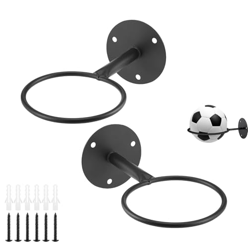 ANYUANKW 2 Stück Ballhalterung Wand Schwarz Metall Ball Wandhalterung mit Schrauben Ball Halterung Wand für Basketball Fußball Volleyball Rugby von ANYUANKW