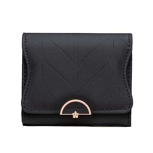 ANYWN Geldbörse Damen klein, Portemonnaie Damen klein viele fächer, Geldtasche klein Damen mit Große Kapazität, Elegante und Süße Damen Geldbeutel mit Münzfach A-Schwarz von ANYWN