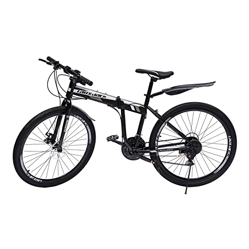 26 Zoll Mountainbike Klapprad Mountainbike Vollfederung Scheibenbremse Adult Bike 21 Speed Dual Disc Brake All Mountain Bike für Jungen, Mädchen, Frauen und Männer (Schwarzes und weißes Bannerrad) von AOAPUMM