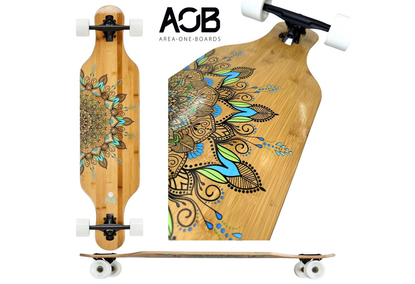 AOB Longboard AOB Mandala Longboard drop through twin tip bambus 38,5'' von AOB