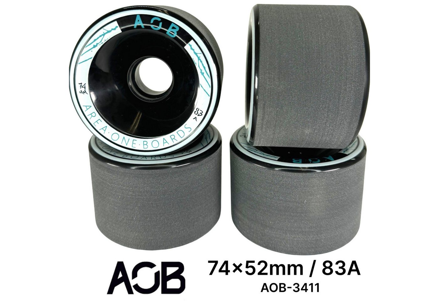 AOB Skateboard AOB Longboard Cruiser Rollen Wheels (4 Stck) Schwarz 74x52mm 83a von AOB