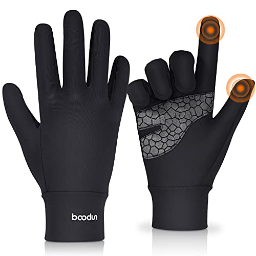 AOHAN Laufhandschuhe Herren Sport Handschuhe Unisex Winddicht Winter Fahrradhandschuhe Touchscreen Anti-Rutsch Handschuhe für Damen und Herren Laufen Fahren Radfahren Klettern (Schwarz, L-XL) von AOHAN